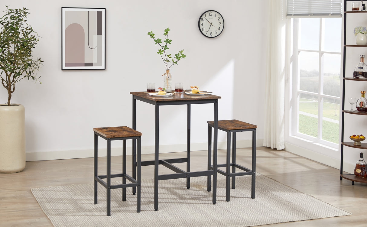 Bar Table Set Square Bar Table with 2 Bar Chairs Industrial Style Bar Chairs for Kitchen Breakfast Table Rustic Brown and Black