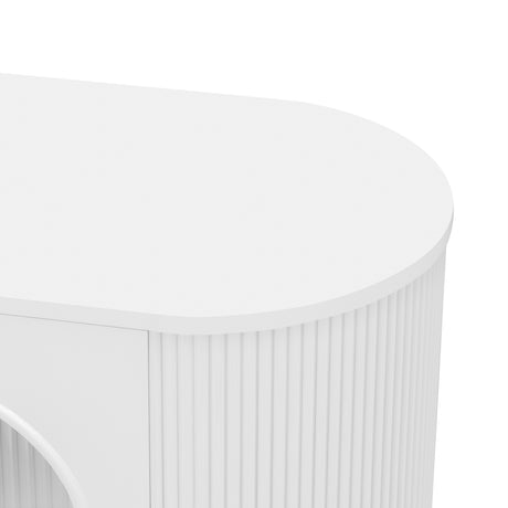 U-Can Modern TV Stand for TVs up to 80 Inches, Entertainment Center with 4 Cabinets, Wood with Metal Legs and Handles White - V.I.P Digital Presence