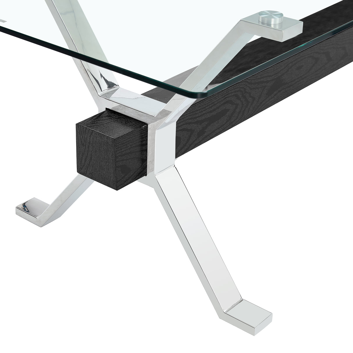 Dining table Modern tempered glass dining table Large modern office desk with silver plated metal legs and MDF crossbars - V.I.P Digital Presence