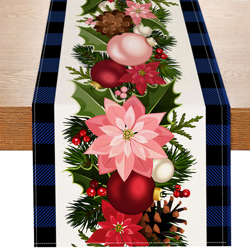Christmas plaid linen table flag floral ball printed tablecloth entrance small tablecloth living room counter decoration tea flag - V.I.P Digital Presence