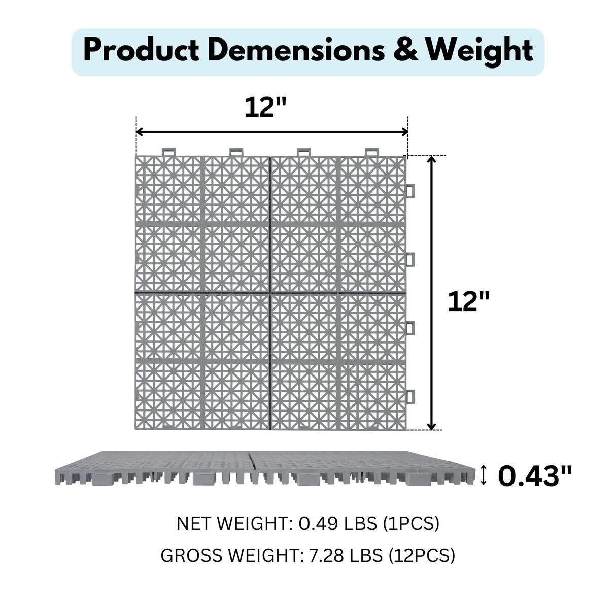 12 x 12 inch gray interlocking deck tiles, plastic waterproof, weighing up to 6613 pounds, with a rose pattern pack of 12 - V.I.P Digital Presence
