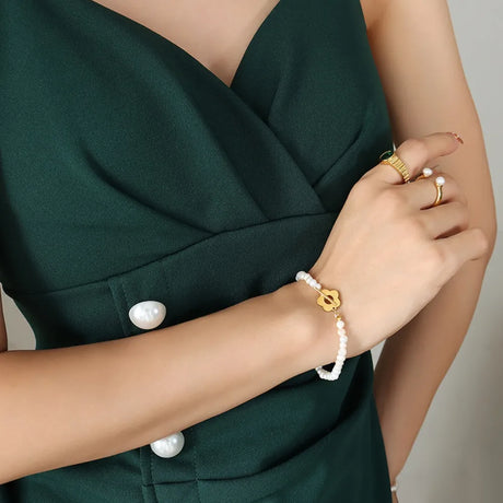 Titanium Steel Pearl Flower Bracelet - V.I.P Digital Presence