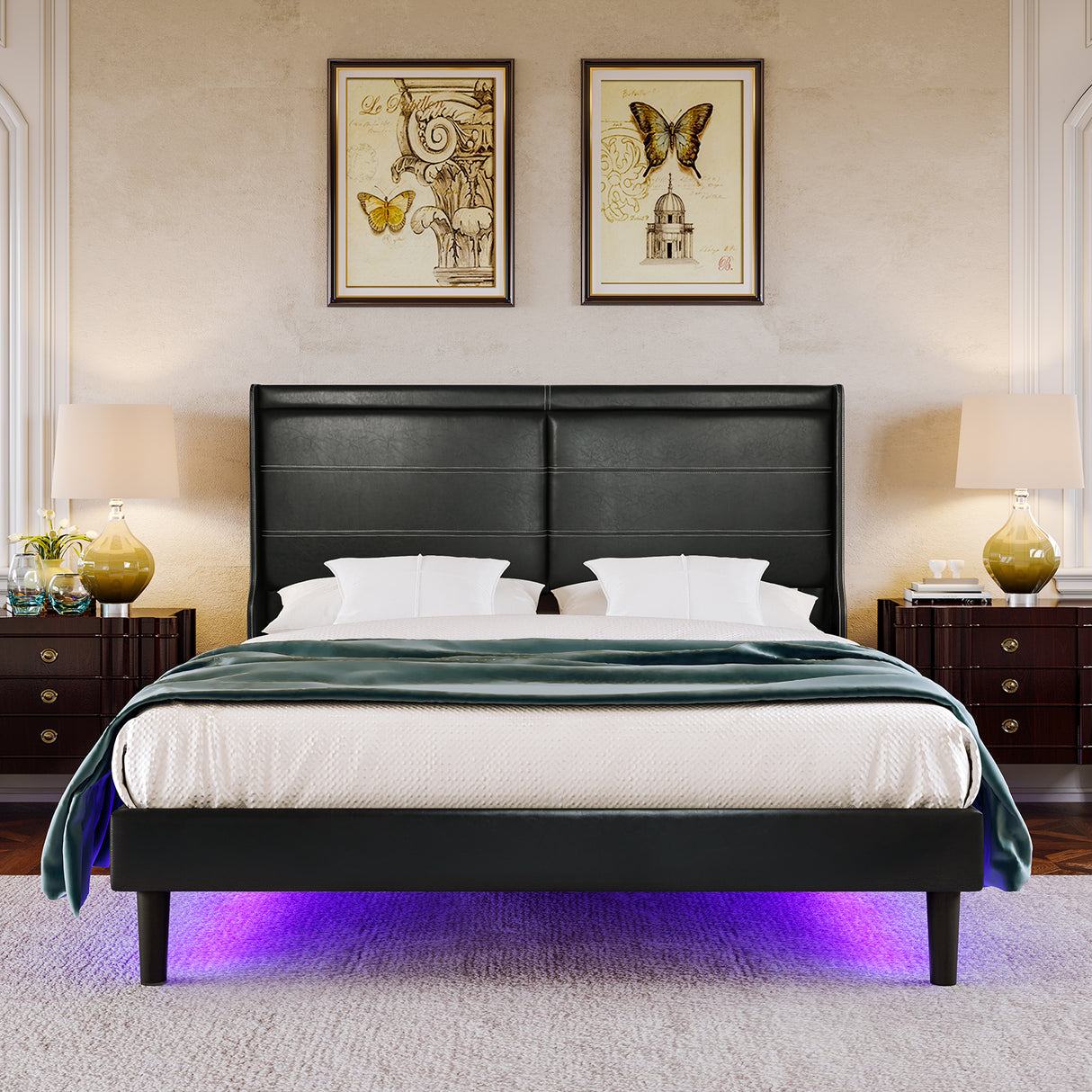 Stylish Queen Size PU Leather Upholstered Bed Frame Platform Bed Black - V.I.P Digital Presence