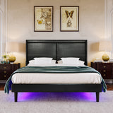 Stylish Queen Size PU Leather Upholstered Bed Frame Platform Bed Black - V.I.P Digital Presence