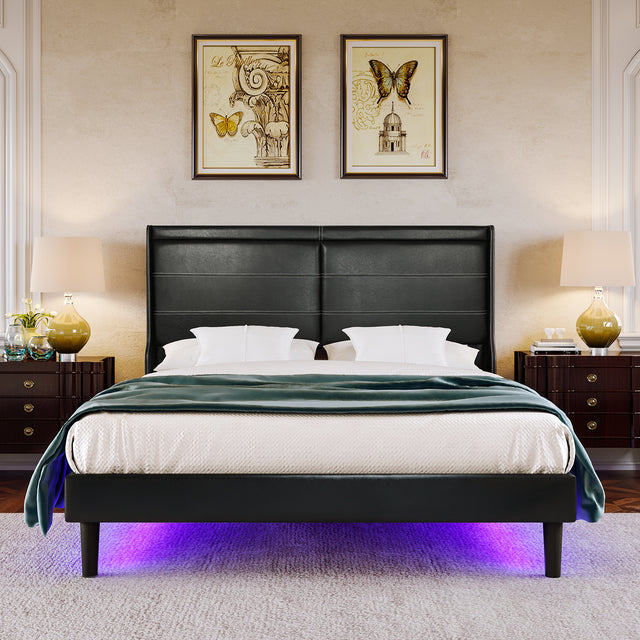 Stylish Queen Size PU Leather Upholstered Bed Frame Platform Bed Black - V.I.P Digital Presence