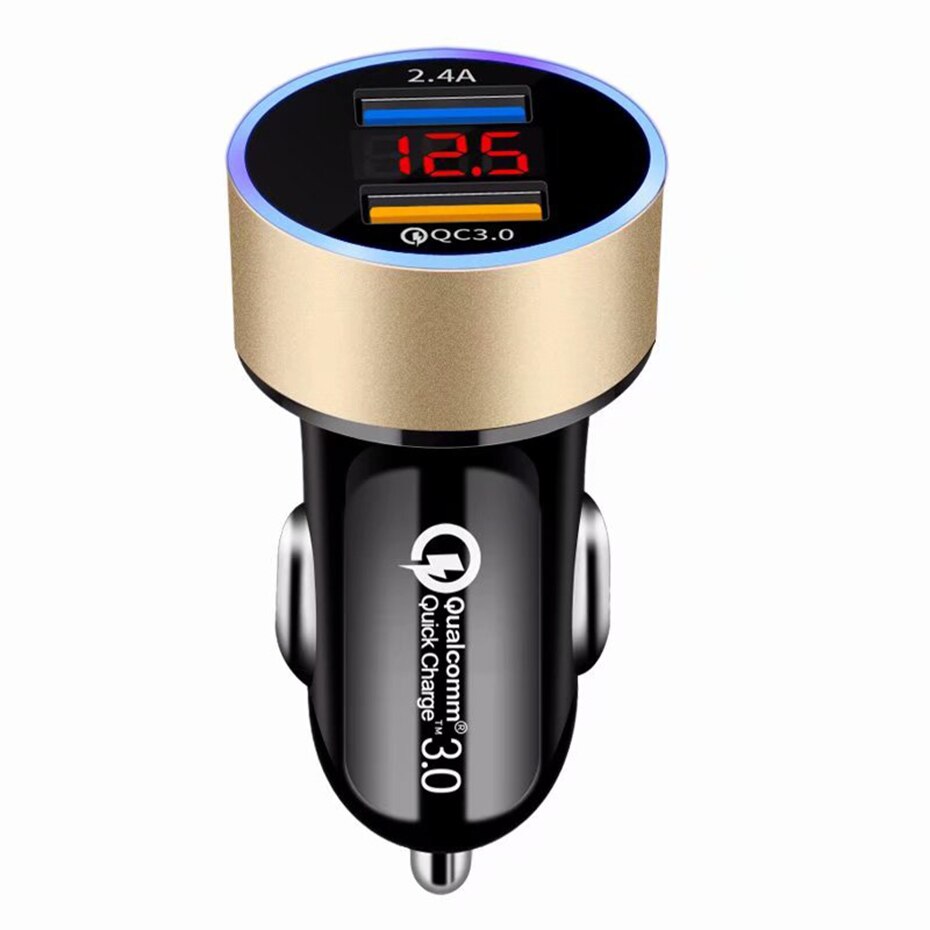 QC3.0+2.4A Dual USB Car Charger LCD Display 12-24V Cigarette Socket Lighter Fast Charger Power Auto USB Adapter Upgraded - V.I.P Digital Presence