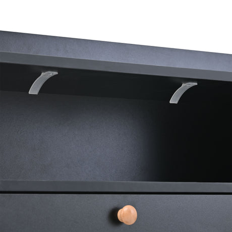 ONTREND modern shoe cabinet with 4 flipped drawers, multifunctional double-layer shoe storage with drawers, black. - V.I.P Digital Presence