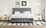 Queen Size Velvet Upholstered Platform Bed with 2 Drawers and 1 Twin XL Trundle- Gray - V.I.P Digital Presence