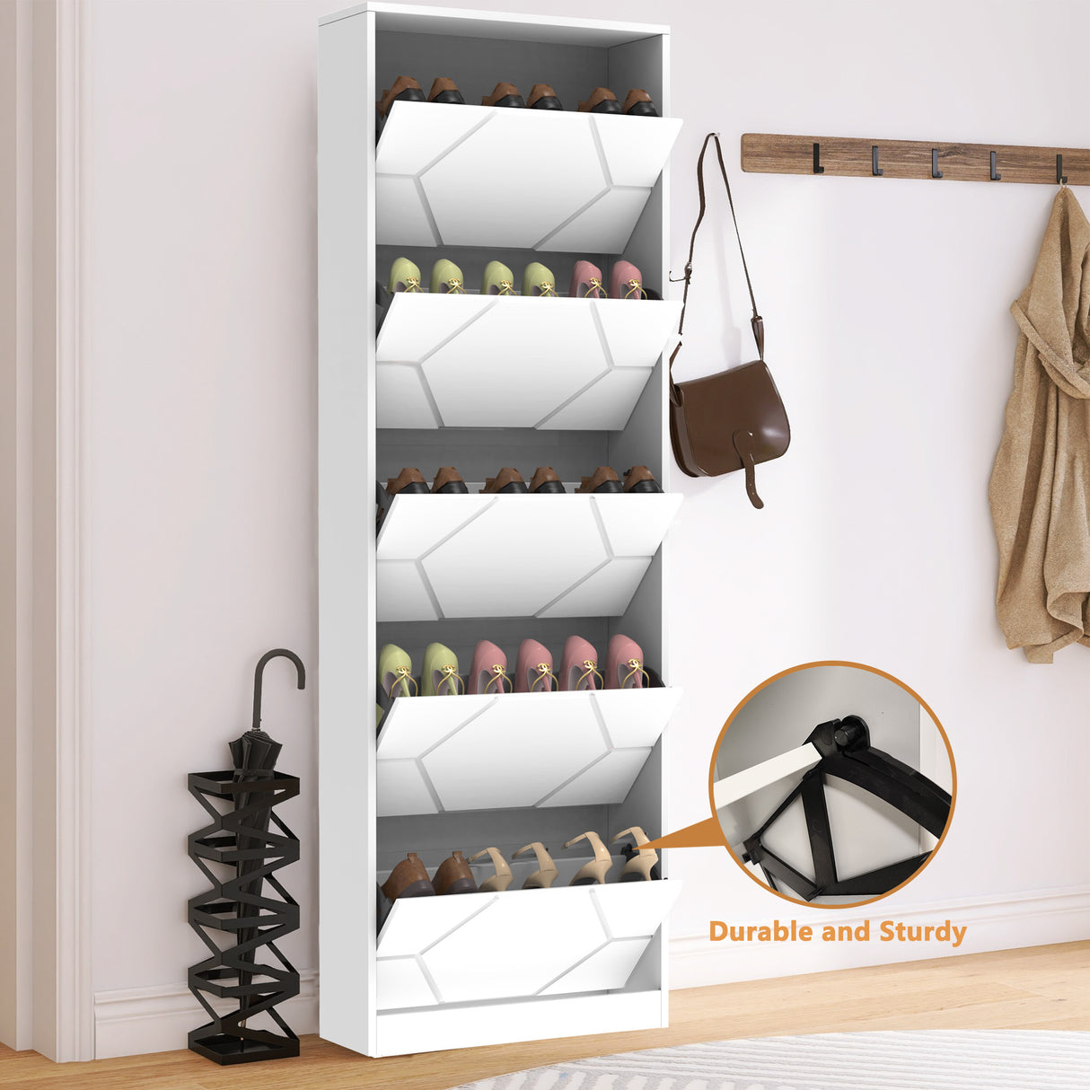 Shoe Storage Cabinet for Entryway, 5 Tiers Shoe Organizer with Carved Panels, Carving Shoe Closet,Vertical Shoe Cabinet - V.I.P Digital Presence