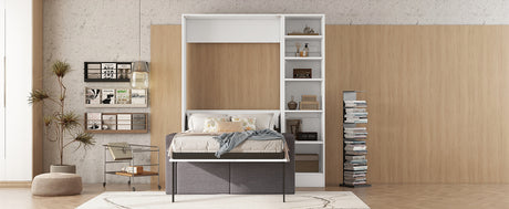Twin Size Murphy Bed Wall Bed with Sofa,with Shelves,White - V.I.P Digital Presence