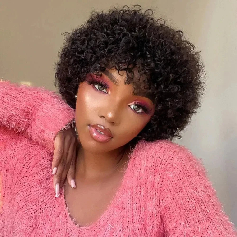 Large Bouncy Afro Kinky Curly Wigs For Black Women Glueless Pre Plucked Machine Made Wig Brazilian Virgin Remy Human Hair Wigs - V.I.P Digital Presence