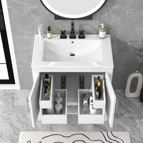 30" Bathroom Vanity with Sink  Multi-functional Bathroom Cabinet with Doors and Drawers Solid Frame and MDF Board, White - V.I.P Digital Presence