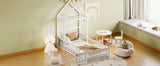 Wooden Twin Size Children's Bed with Detachable Headboard and Integrated Clothes Drying Rack, White - V.I.P Digital Presence