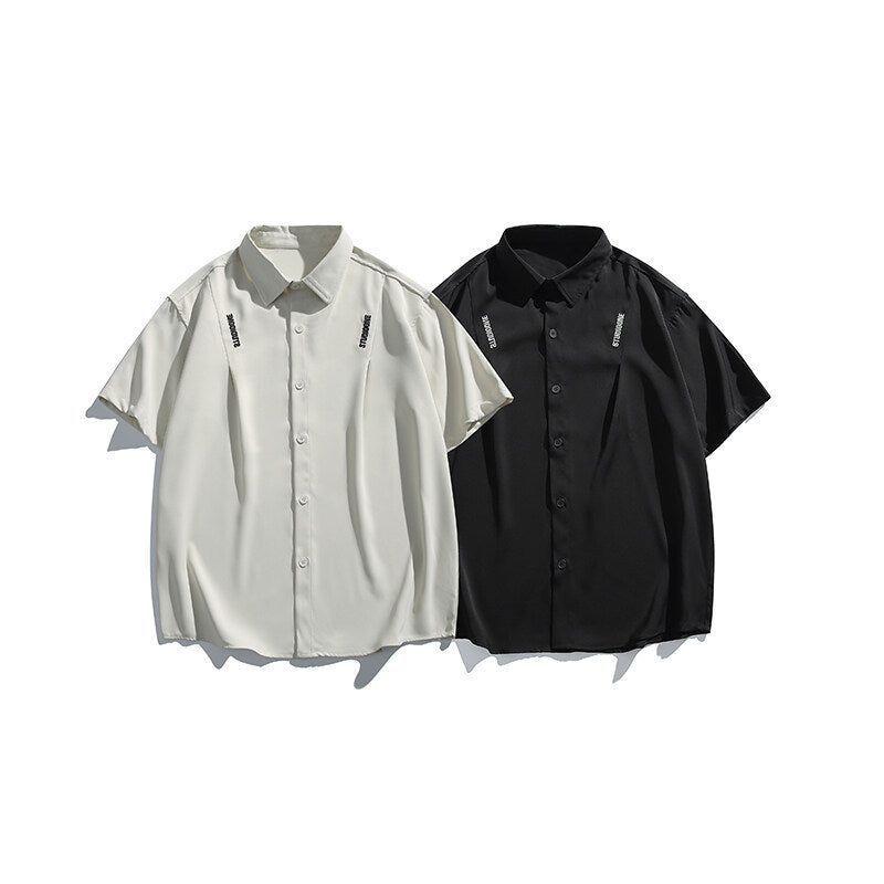 Letter embroidery loose casual short sleeved shirt for men - V.I.P Digital Presence