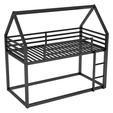 Twin over Twin House Bunk Bed with Built-in Ladder,Black - V.I.P Digital Presence