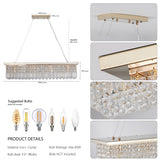 Modern Crystal Chandelier for Dining Room 8-Light Gold Rectangle Raindrop Chandelier L39.4'' x W9.8'' x H8.7'(Bulb Not Included) - V.I.P Digital Presence