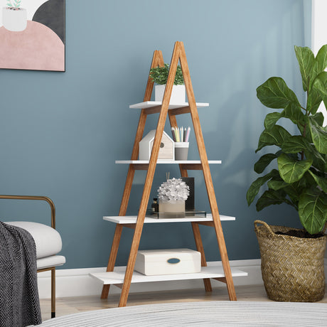 Solid bamboo wood oxford “A”frame ladder display bookshelf - V.I.P Digital Presence