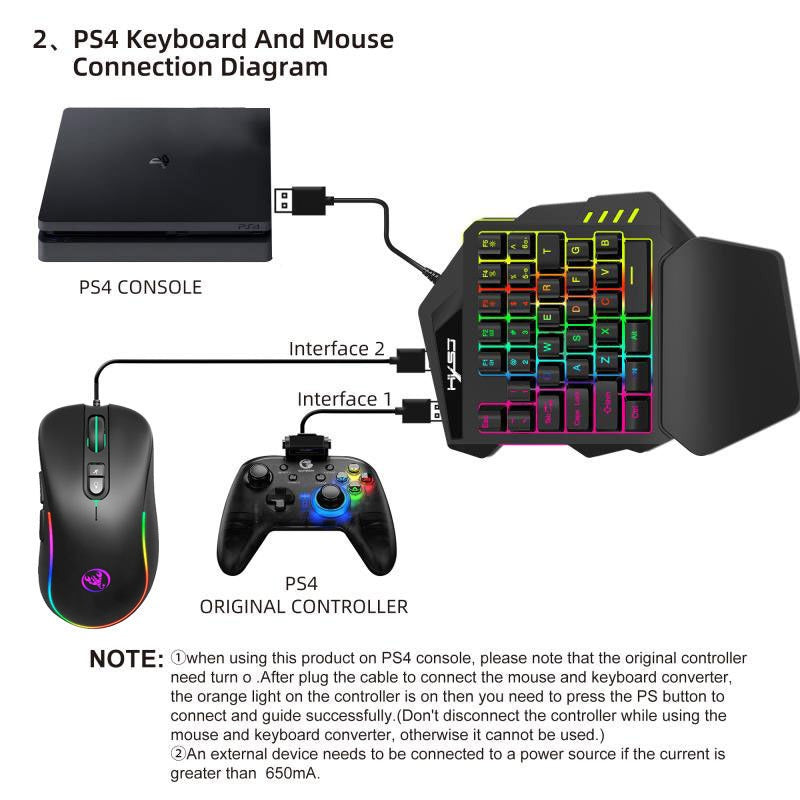 V500 gaming one handed keyboard RGB illuminated keyboard built-in converter supports PS3 and PS4 gaming consoles - V.I.P Digital Presence