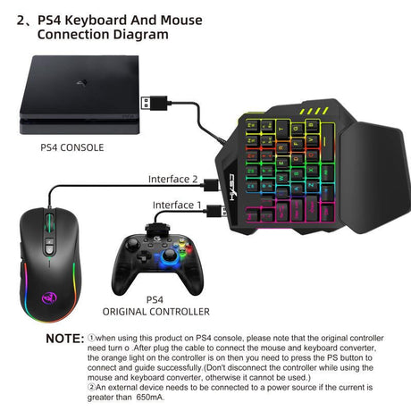 V500 gaming one handed keyboard RGB illuminated keyboard built-in converter supports PS3 and PS4 gaming consoles - V.I.P Digital Presence