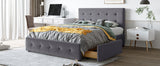 Upholstered Platform Bed with Classic Headboard and 4 Drawers No Box Spring Needed Linen Fabric Queen Size Dark gray - V.I.P Digital Presence