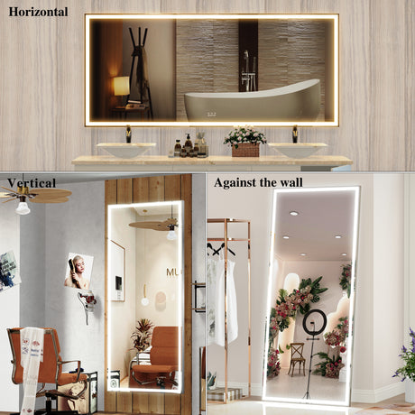 72X32 inch large LED bathroom mirror wall mounted mirror with 3 color modes, aluminum frame wall mounted light, full body mirror - V.I.P Digital Presence