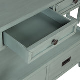 36'' Farmhouse Pine Wood Console Table Entry Sofa Table with 4 Drawers & 1 Storage Shelf (Retro Blue) - V.I.P Digital Presence