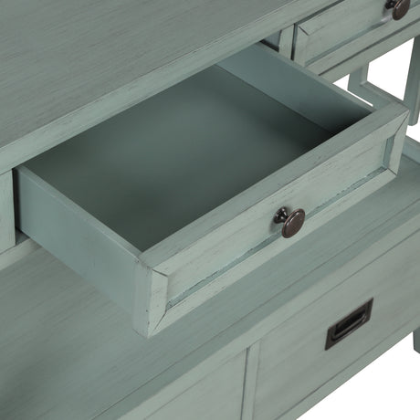 36'' Farmhouse Pine Wood Console Table Entry Sofa Table with 4 Drawers & 1 Storage Shelf (Retro Blue) - V.I.P Digital Presence