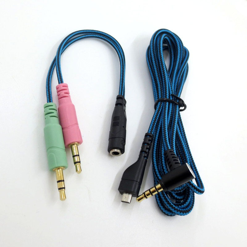Suitable for Arctis 3 5 7 Sairui Ice Gaming Earphone Cable Blue Black Stripe Audio Cable - V.I.P Digital Presence