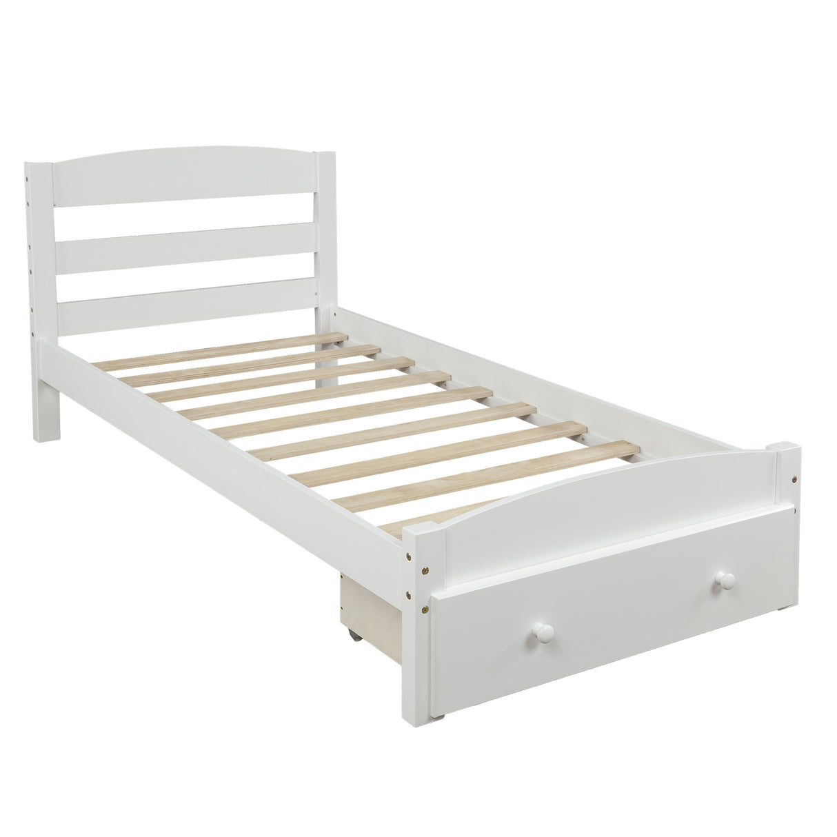 Platform Twin Bed Frame with Storage Drawer and Wood Slat Support No Box Spring Needed White - V.I.P Digital Presence