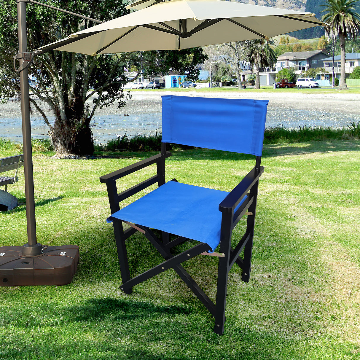 Folding Chair Wooden Director Chair Canvas Folding Chair Folding Chair 2pcs/set populus + Canvas (Color : Blue) - V.I.P Digital Presence