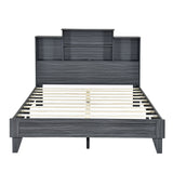 Queen Size Storage Platform Bed Frame with 4 Open Storage Shelves and USB Charging Design Gray