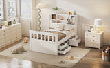 Twin Size Captain Platform Bed Frame with Storage Bookcases and Shelves,Four Drawers,White - V.I.P Digital Presence