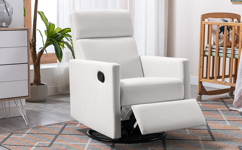 Modern Upholstered Rocker Nursery Chair Plush Seating Glider Swivel Recliner Chair Beige