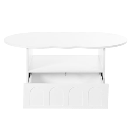 ON-TRANS flexible cream style coffee table with 2 brake wheels, drawers, large storage space, white, 39.37 '' x 23.6 '' - V.I.P Digital Presence