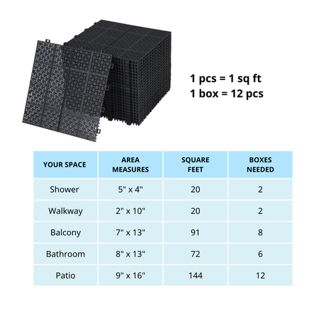 12 x 12 inch black interlocking deck tiles, plastic waterproof, weighing up to 6613 pounds, with a rose pattern pack of 12 - V.I.P Digital Presence
