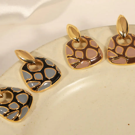 Geometric glazed enamel leopard print earrings fashionable and elegant accessories - V.I.P Digital Presence