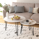 27.56'' Round Nesting Coffee Table Set of 2, Circular Nesting End Table Set Sturdy Metal Base for Living Room, bedroom, White - V.I.P Digital Presence