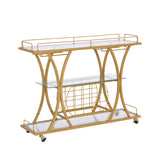 Golden Bar Cart with Wine Rack Tempered Glass Metal Frame Wine Storage - V.I.P Digital Presence