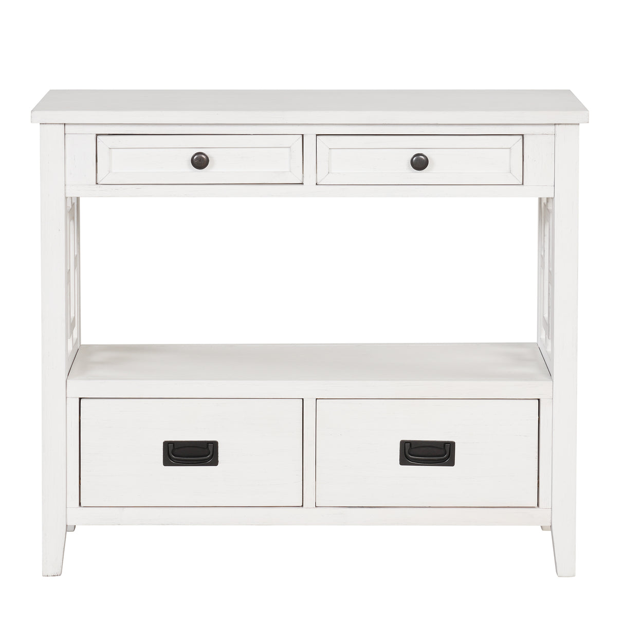 36'' Farmhouse Pine Wood Console Table Entry Sofa Table with 4 Drawers & 1 Storage Shelf (Antique White) - V.I.P Digital Presence