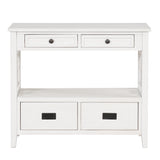 36'' Farmhouse Pine Wood Console Table Entry Sofa Table with 4 Drawers & 1 Storage Shelf (Antique White) - V.I.P Digital Presence