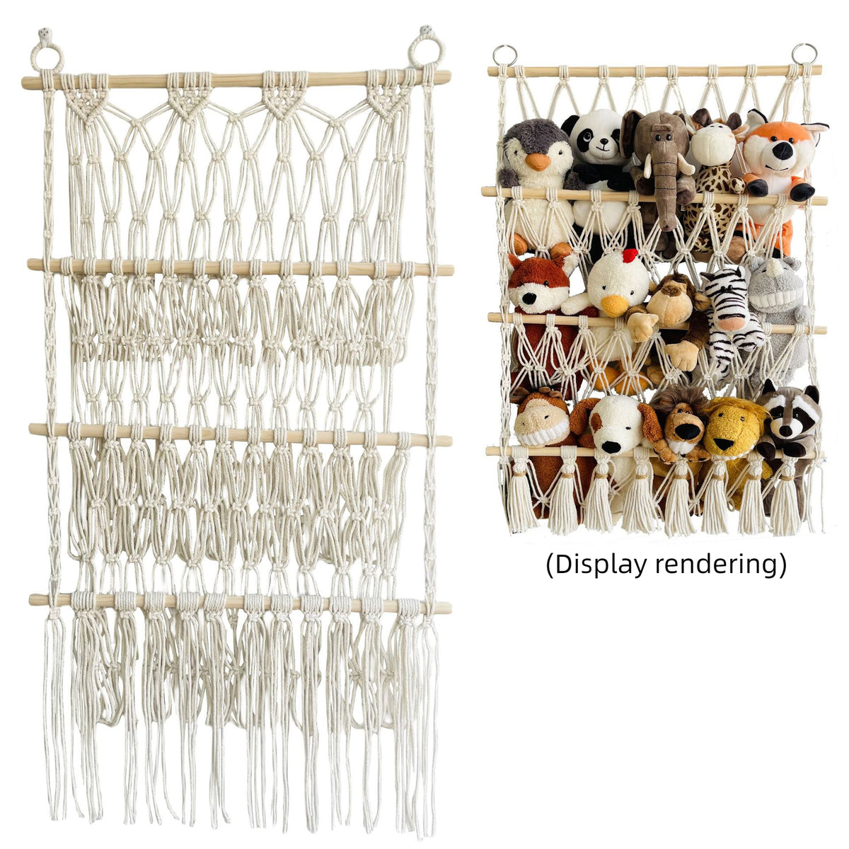 Simple decoration of shelves for children's rooms book ornaments wooden sticks 3-layer plush Bohemian toy storage net bag - V.I.P Digital Presence