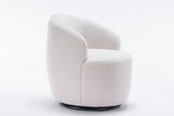 Teddy Fabric Swivel Accent Armchair Barrel Chair With Black Powder Coating Metal Ring Ivory White - V.I.P Digital Presence