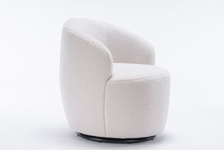 Teddy Fabric Swivel Accent Armchair Barrel Chair With Black Powder Coating Metal Ring Ivory White - V.I.P Digital Presence