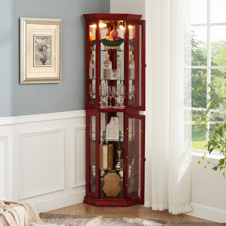 Corner Curio cabinet with illuminated glass display stand and tempered glass door, with adjustable bracket and light bulb - V.I.P Digital Presence