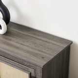Vine TV stand console table, suitable for TVs under 70 inches, equipped with 2 storage shelves and 2 natural rattan doors, gray - V.I.P Digital Presence
