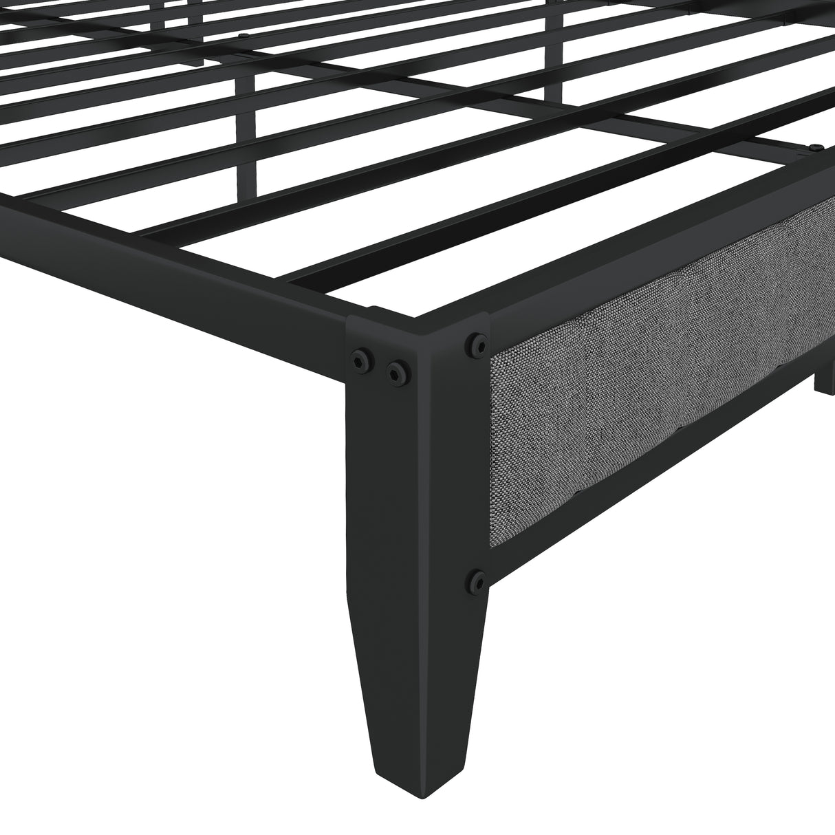 Queen Size Bed Frame with Charging Station, Upholstered Headboard, Metal Platform, Grey - V.I.P Digital Presence