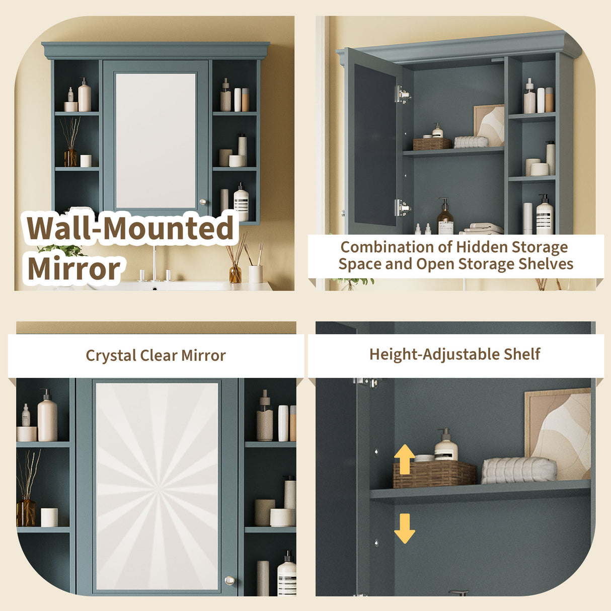 35 ''x 28' 'blue wall mounted bathroom storage cabinet with mirror door and medication cabinet with 6 open shelves - V.I.P Digital Presence