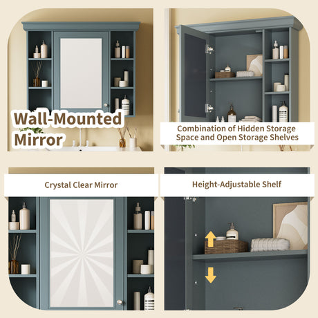35 ''x 28' 'blue wall mounted bathroom storage cabinet with mirror door and medication cabinet with 6 open shelves - V.I.P Digital Presence