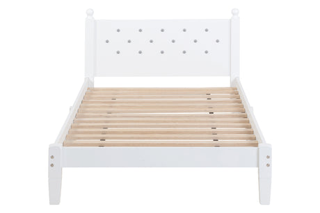Twin Bed with Button-Decoration Headboard, with Bed Slats,White - V.I.P Digital Presence