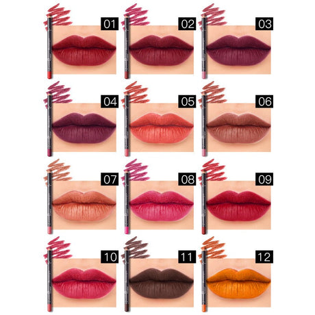 Pudaier twelve-color lip liner foreign trade waterproof non-fading matte velvet lipstick pen - V.I.P Digital Presence